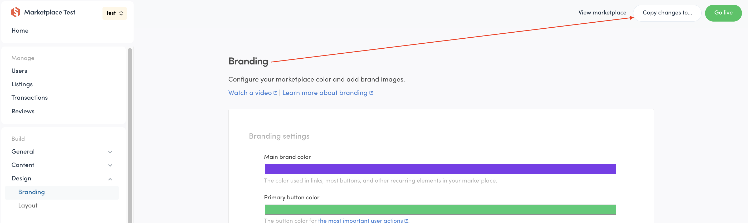 Copy changes selection